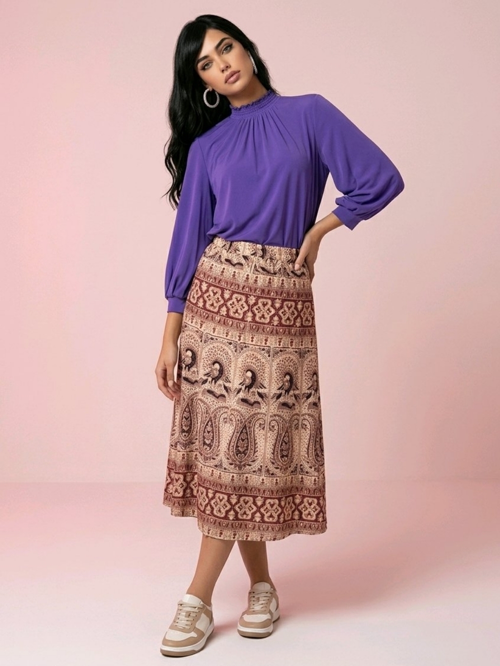 7th Ave Design Studio NY & Company Purple Stretch Turtleneck Blouse Women SZ M
